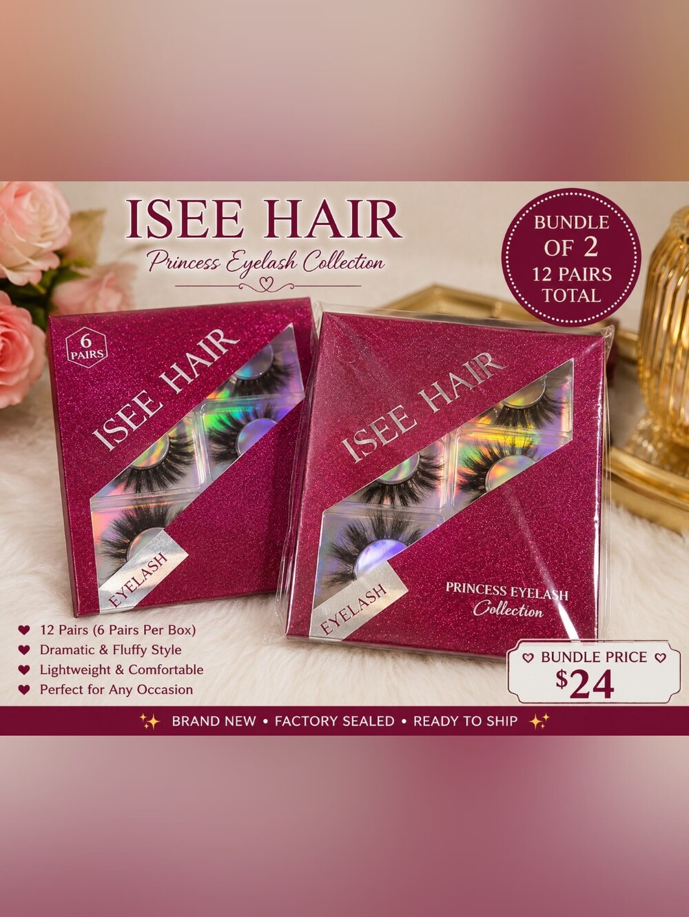 ISEE HAIR Princess Eyelash Collection - Sparkling Magenta Packaging